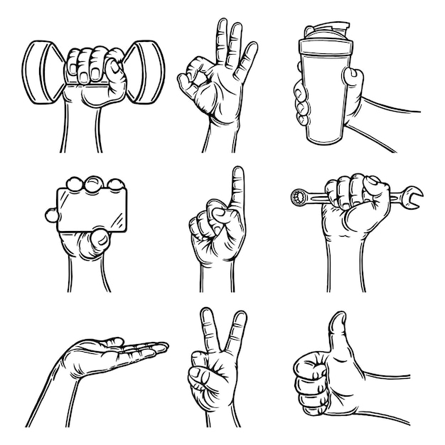 Vector male hand gestures outline silhouette