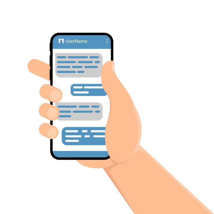 Vector male hand holding smartphone with message chart on screen vector illustration