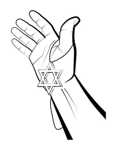 남자 손은 다의 별 키체인을 들고 있다. 이스라엘 상징. 유대교. 축제 한우카, 빛의 축제. 터