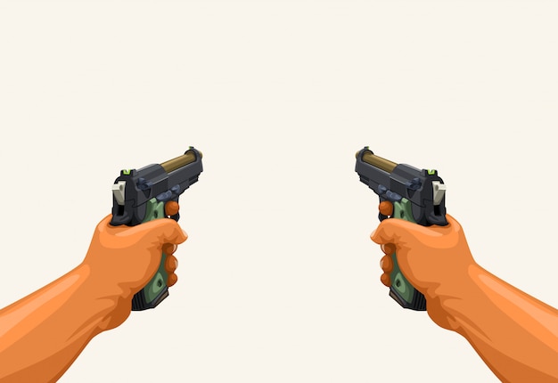 Vector male hands holding two guns