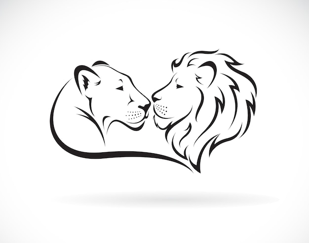 白い背景の上の雄ライオンと雌ライオンのデザイン野生動物ライオンのロゴまたはアイコン