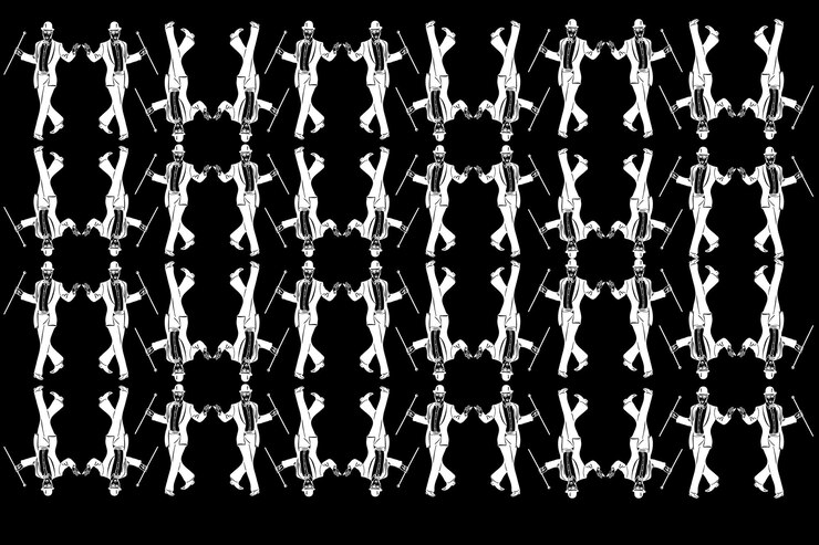 Vector male magician in a tuxedo wearing a bowler hat dancing