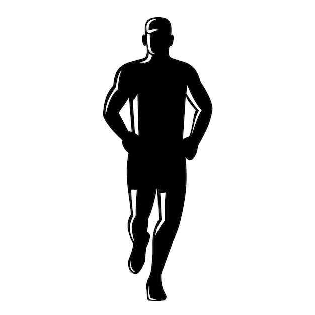 Male marathon runner running front view retro