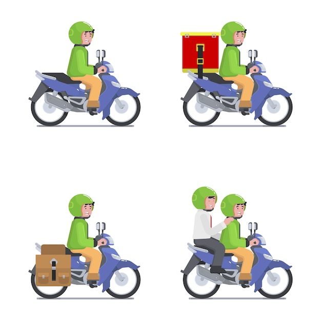 온라인 모바일 앱 딜리버리 서비스를위한 남성 메신저 택배 사용 오토바이
