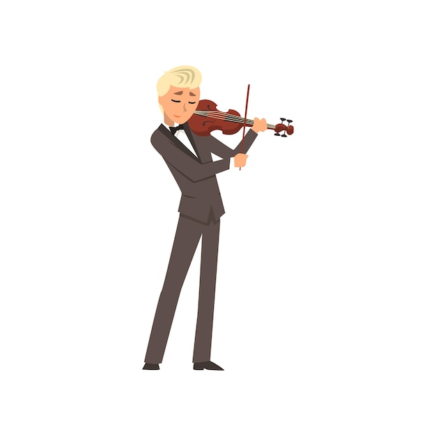 Male musician wearing a classic suit playing violin violinist playing classical music vector