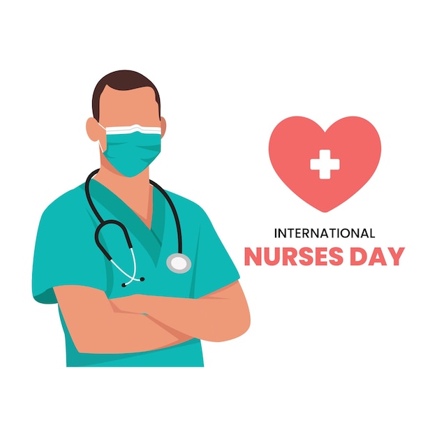 Male nurse wearing face mask International nurses day Flat vector illustration isolated