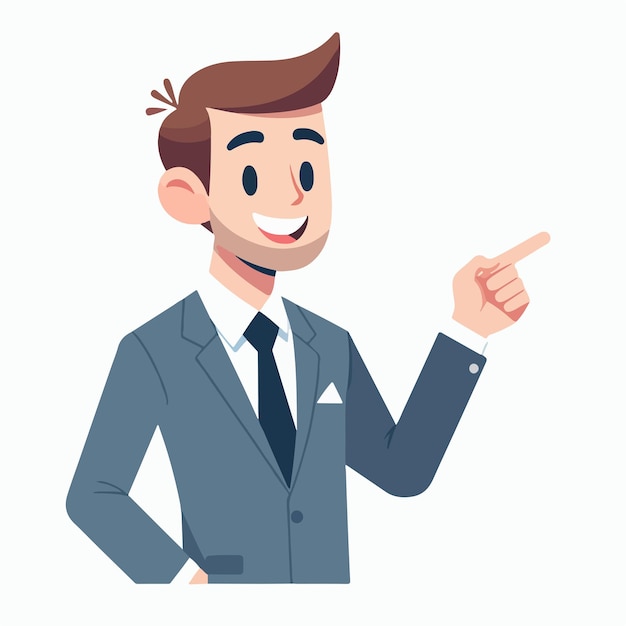 A male office worker is pointing in a flat design style