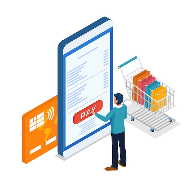 男性はオンラインショッピングと携帯電話での支払いを行います。
