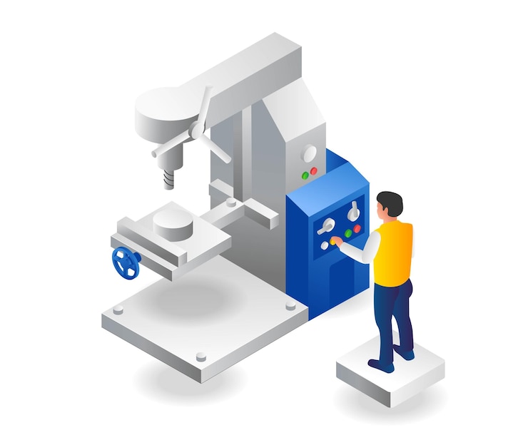 Vector male operator running cnc drill machine