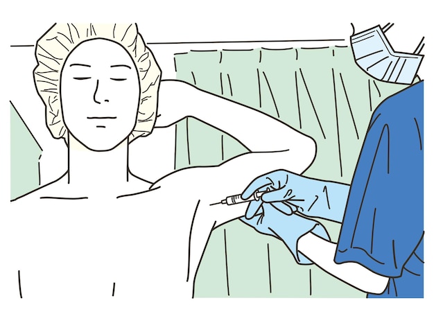 Male patient receiving armpit injection at hospital