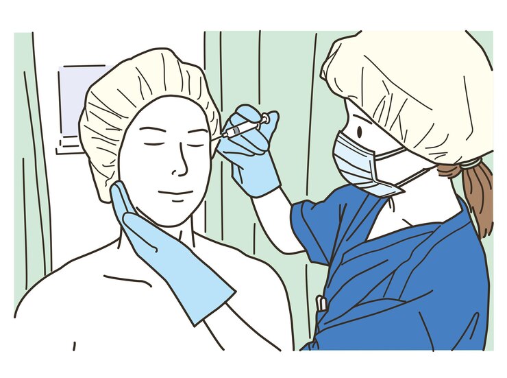 Vector a male patient receiving an injection in the face eye area