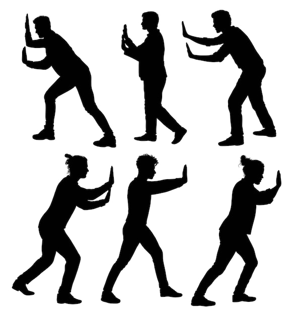 Vector male people pushing action pose silhouette