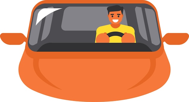 Vector male person in front of the steering wheel isolated on transparent background