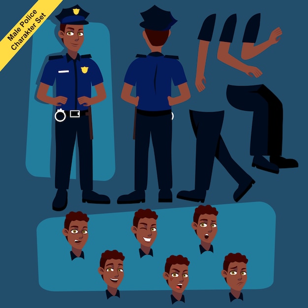 Vector male police character set