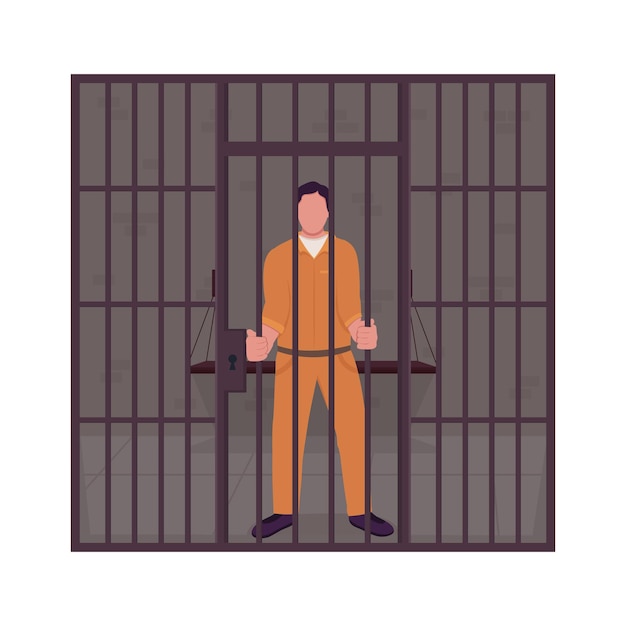 male prisoner in jail semi flat color vector character