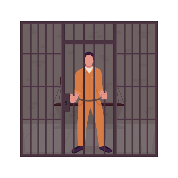 Vector male prisoner in jail semi flat color vector character