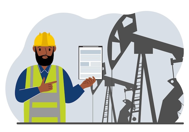 A male refinery engineer worker uses a tableted oil pumping unit energy industrial zone oil drilling