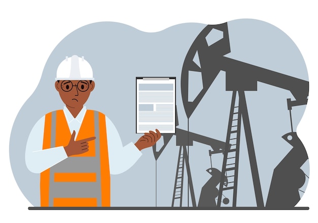 A male refinery engineer worker uses a tableted oil pumping unit energy industrial zone oil drilling