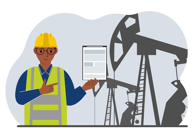 A male refinery engineer worker uses a tableted oil pumping unit Energy industrial zone oil drilling