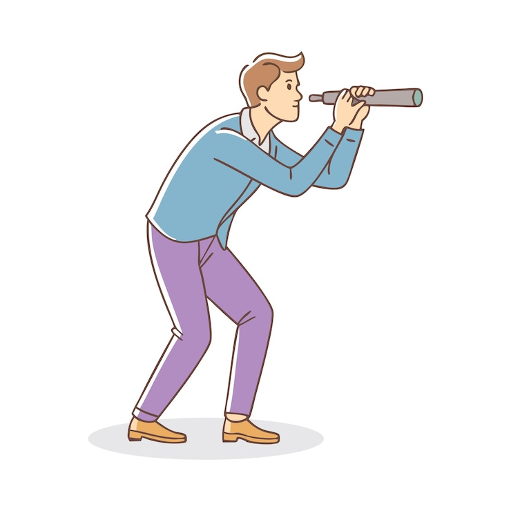Vector male searching something flat vector illustration on white background