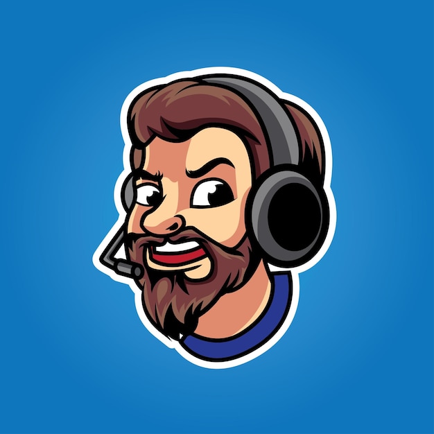 Vector male streamer with beard and headphone mascot logo