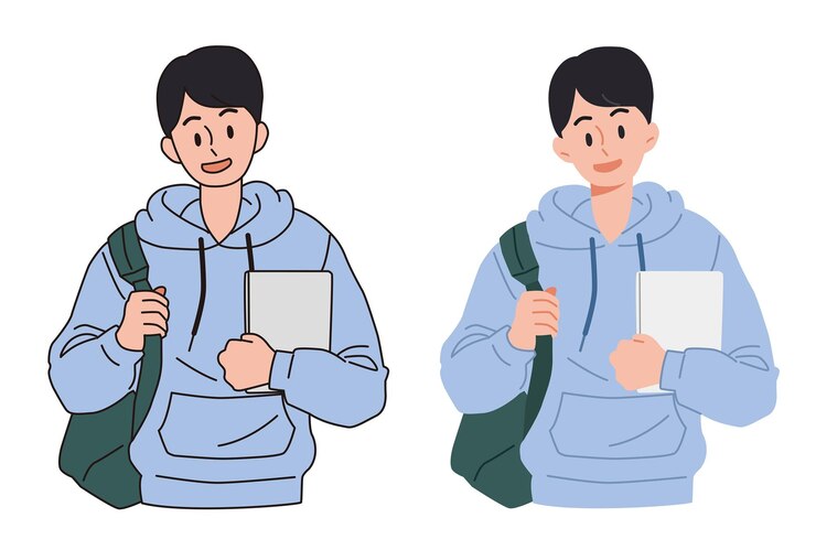 Vector 파란색 옷과 녹색 가방을 입은 남학생