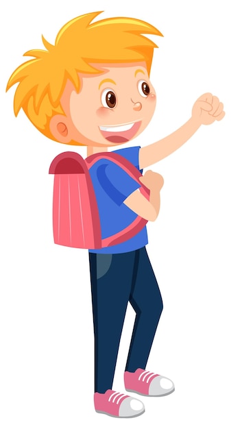 Vector male student cartoon character with backpack on white background