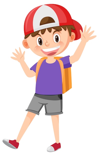 Male student cartoon character with backpack on white background