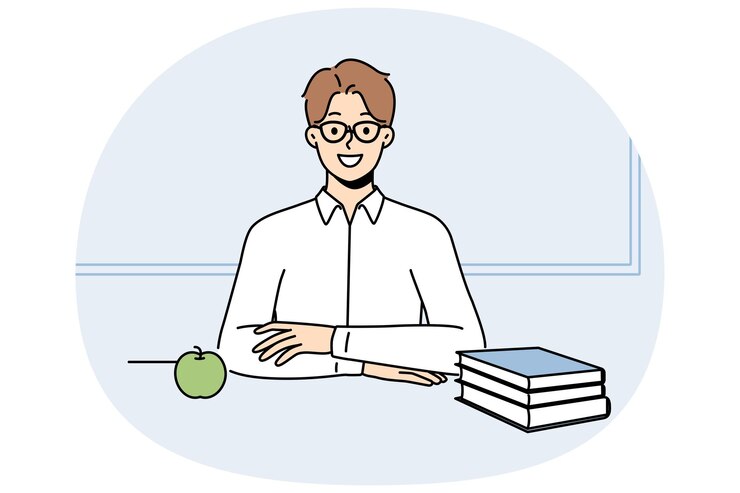 Vector 男學生坐在桌子上拿著書