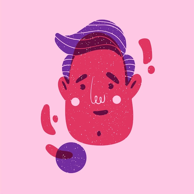 Male stylized portrait. Avatar Colorful cute screen printing effect. Riso print effect. Vector