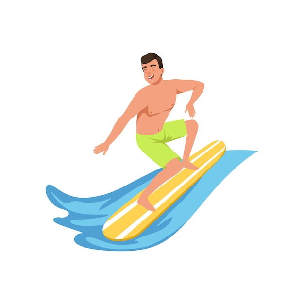 Male surfer on surf board water sport activity vector illustration on a white background