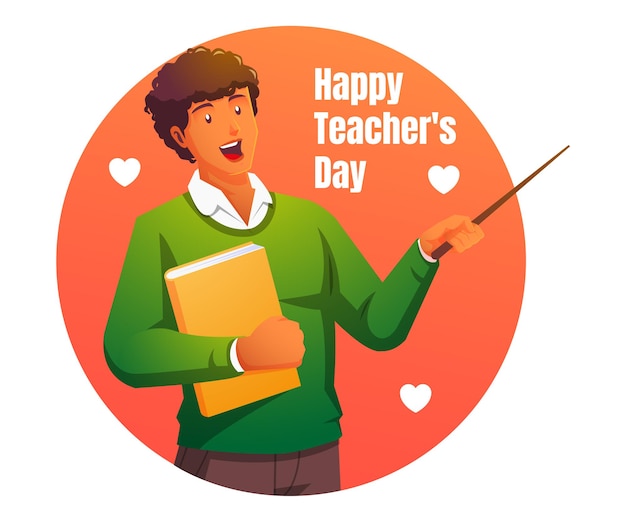 Vector male teacher teaching and carrying books, happy teacher's day