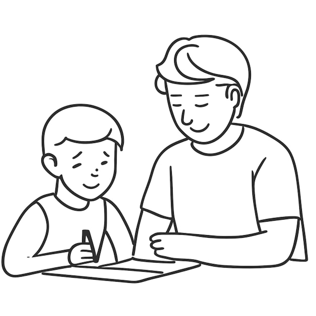 Vector male tutor tutoring helping with childrens education online or face to face vector illustration line
