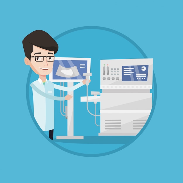 Male ultrasound doctor vector illustration.