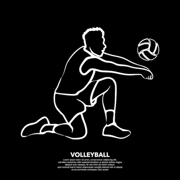 Male volleyball player in white line art isolated on black background. vector illustration