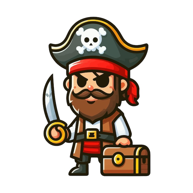 Vector male wearing a black pirate hat holding a sword