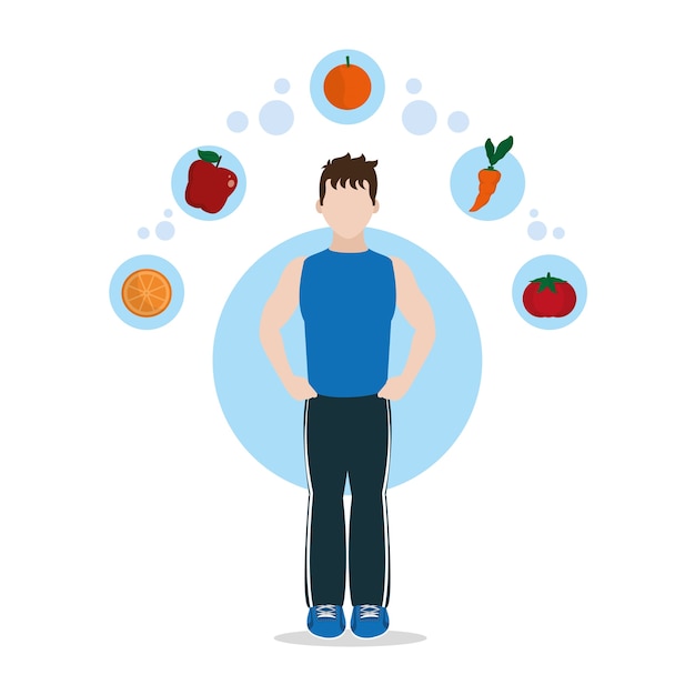 Male with healthy habits cartoon concept