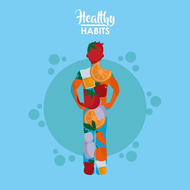 Vector male with healthy habits cartoon concept