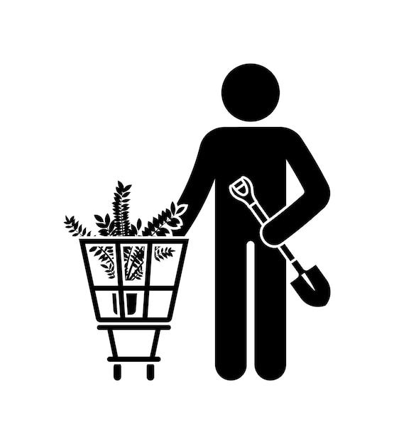 Male with home plant in shopping card vector illustration