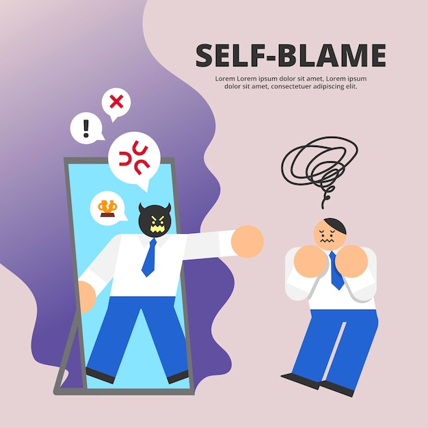 Male worker self blame flat design character illustration