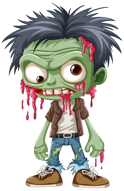 피로 뒤덮인 남성 좀비 만화 캐릭터