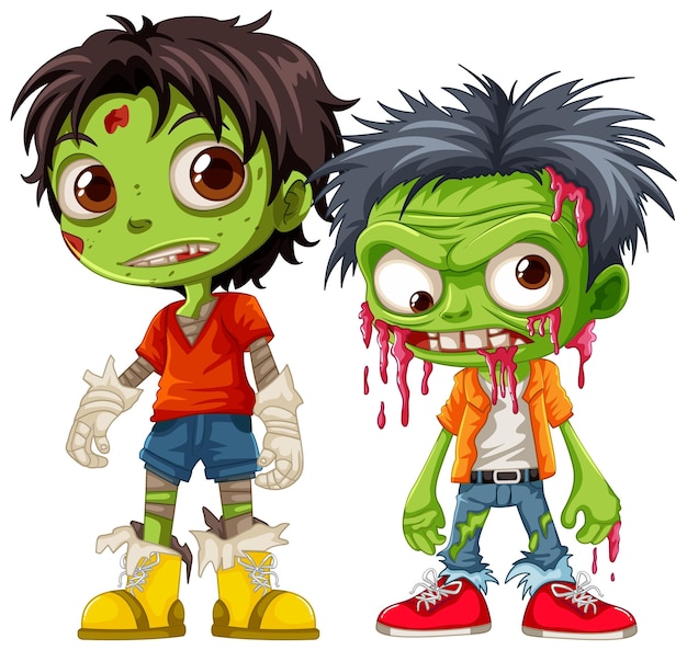 Vector male zombie cartoon characters with green skin