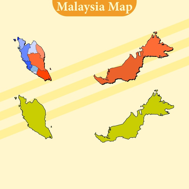 Maleisië kaart vector met regio's en steden lijnen en volledige elke regio