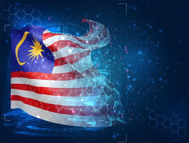 Maleisië vector vlag virtueel abstract 3D-object van driehoekige veelhoeken op een blauwe achtergrond