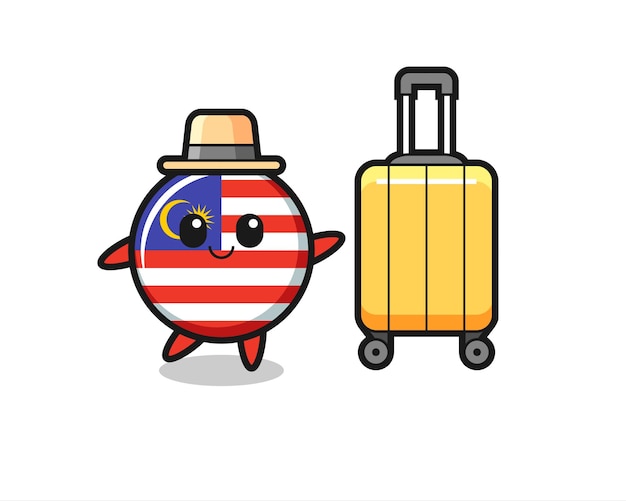 Maleisië vlag badge cartoon afbeelding met bagage op vakantie, schattig stijl ontwerp voor t-shirt, sticker, logo element