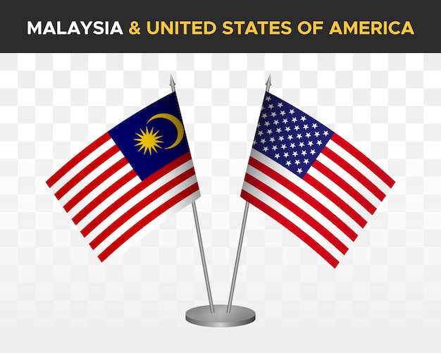 Maleisië vs XXXXX bureauvlaggen mockup geïsoleerd op witte 3d vector illustratie tafelvlaggen