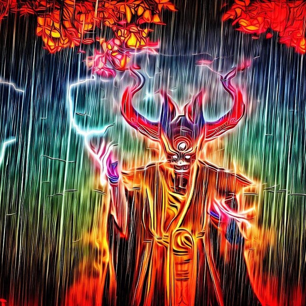 Malevolent Reverie An Evil Devil Priest in the Raining Day A Mixed Media Digital Art on Line Art