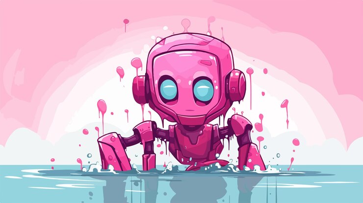 Vector malfunctioning female robot cartoon illustration