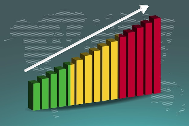 Grafico a barre 3d mali vettore freccia ascendente verso l'alto sul concetto di statistiche paese dati