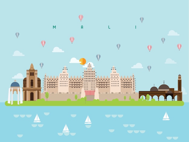 Vector mali famous landmarks infographic